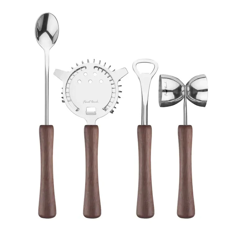 Final Touch Bar Tool Set with Stand! Jigger Spoon Hawthorne Strainer Bottle Open