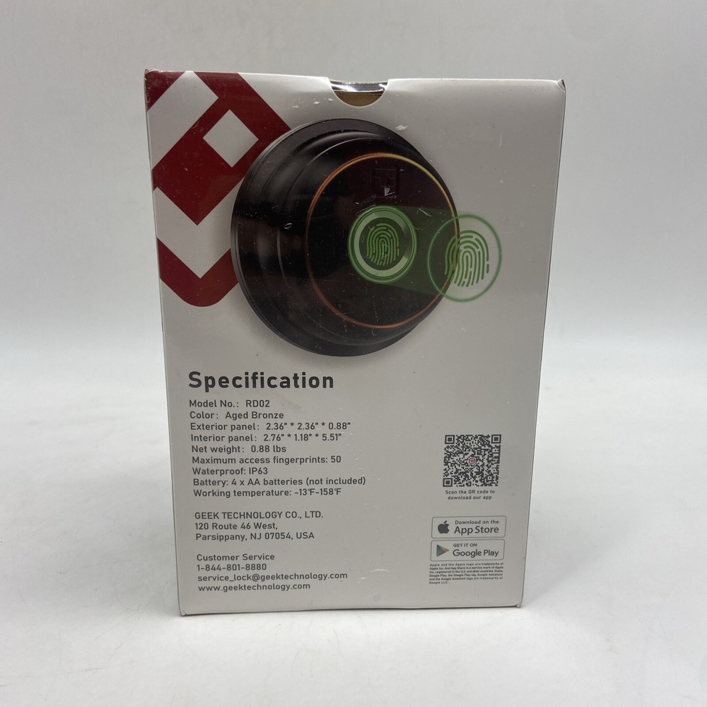 GeekTale Smart Lock Deadbolt Fingerprint ‎RD02 Aged Bronze