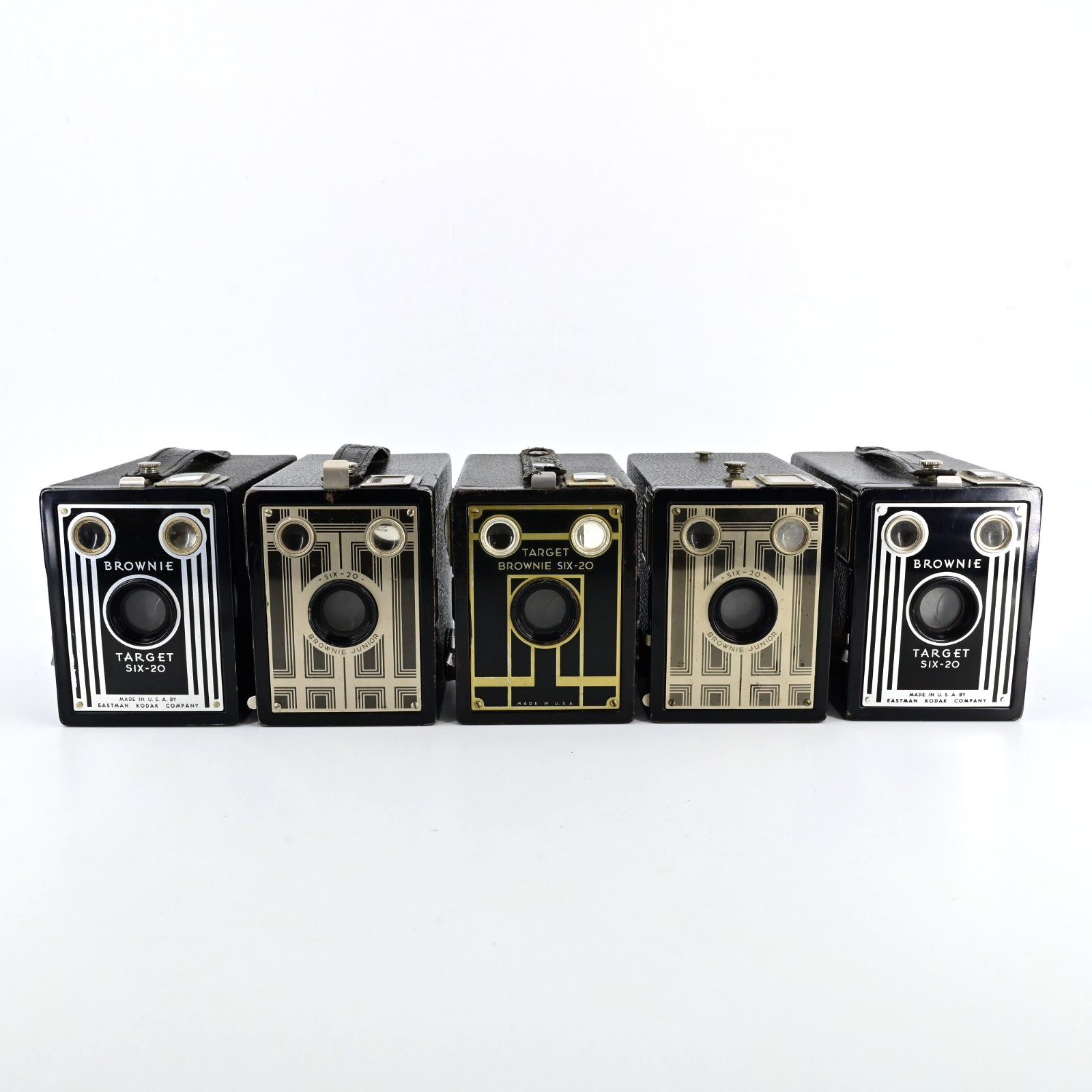 Kodak Brownie Junior + Brownie Target Six-20 620 Box Camera lot of 5 Art Deco