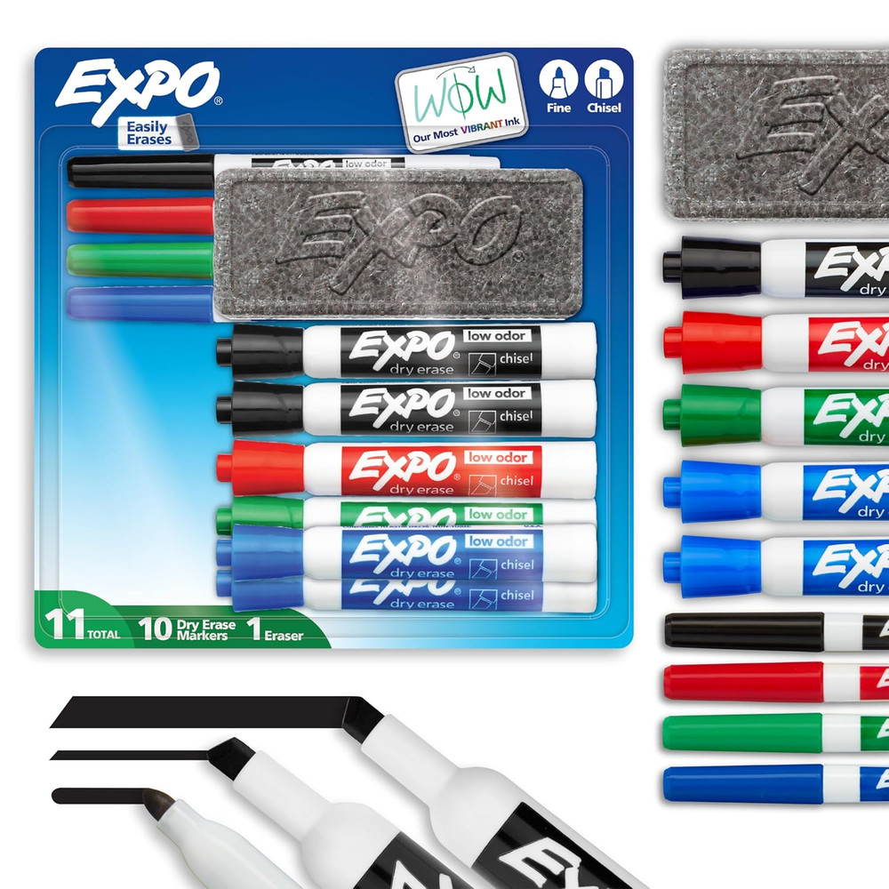 Dry Erase Markers Set, Fine & Chisel Tips, 11 Count - Classroom, Office Suppl...