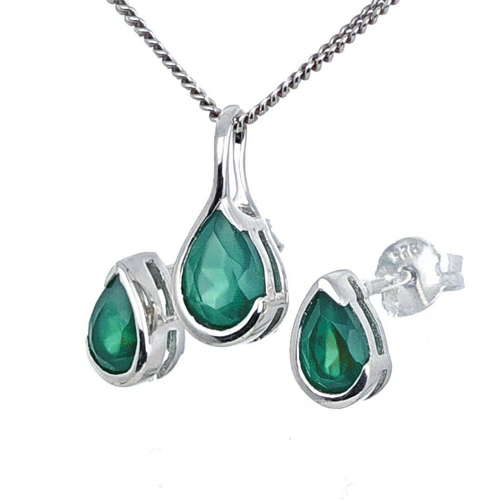 Onyx Green Set Pendant Earrings Sterling Silver Studs Infinity Loop