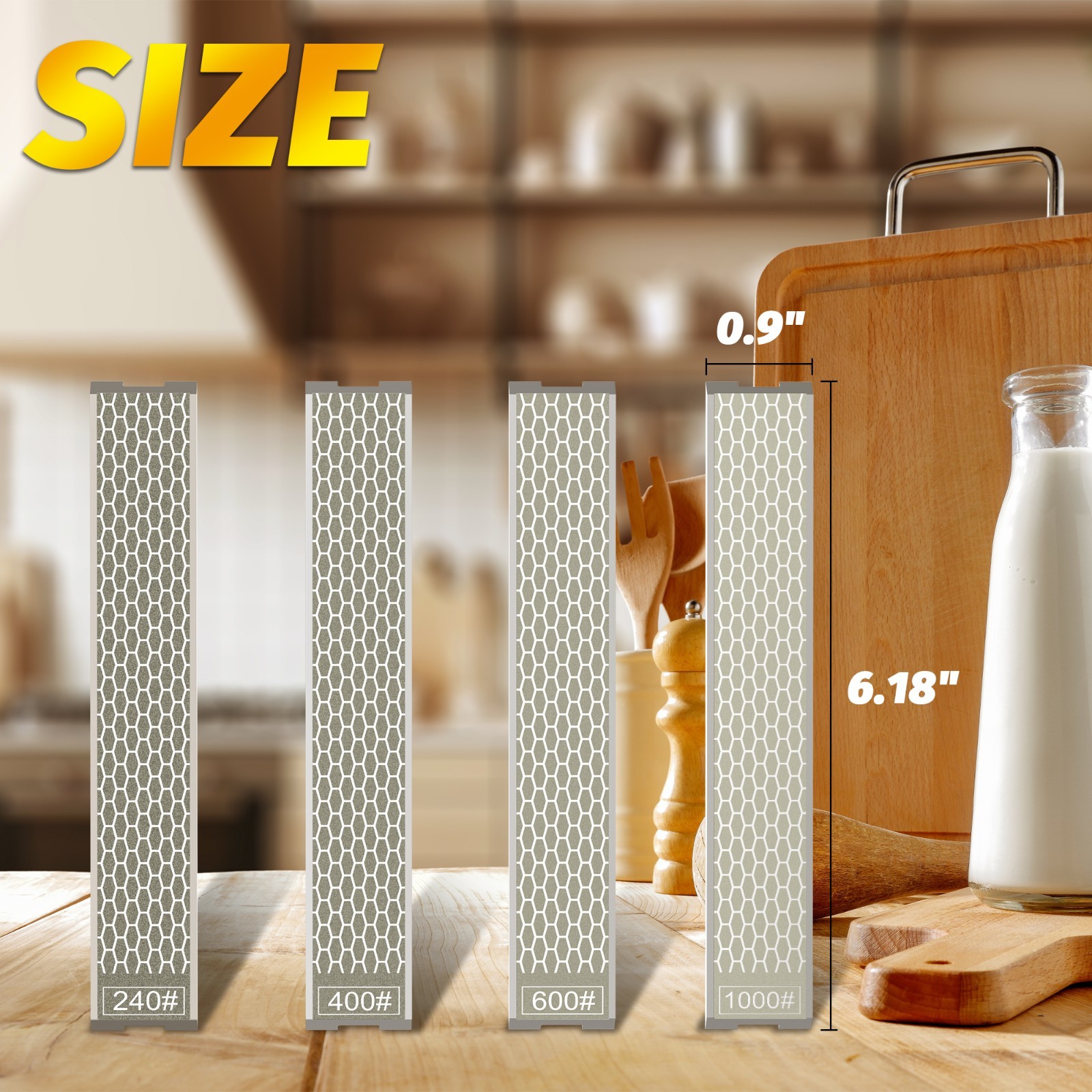 4 PCS Diamond Knife Sharpening Stones Set with Aluminum Base 6.2×0.9"