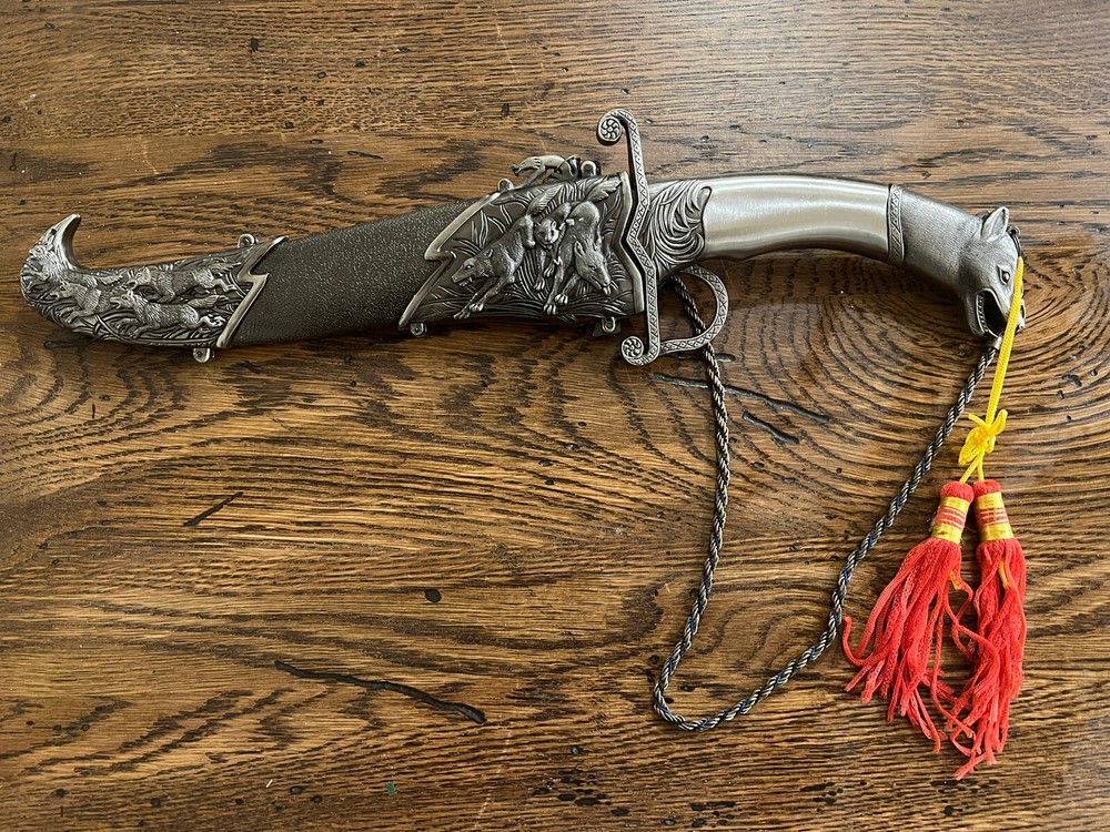 Pewter  Hunting Dagger With Decorative Wolves