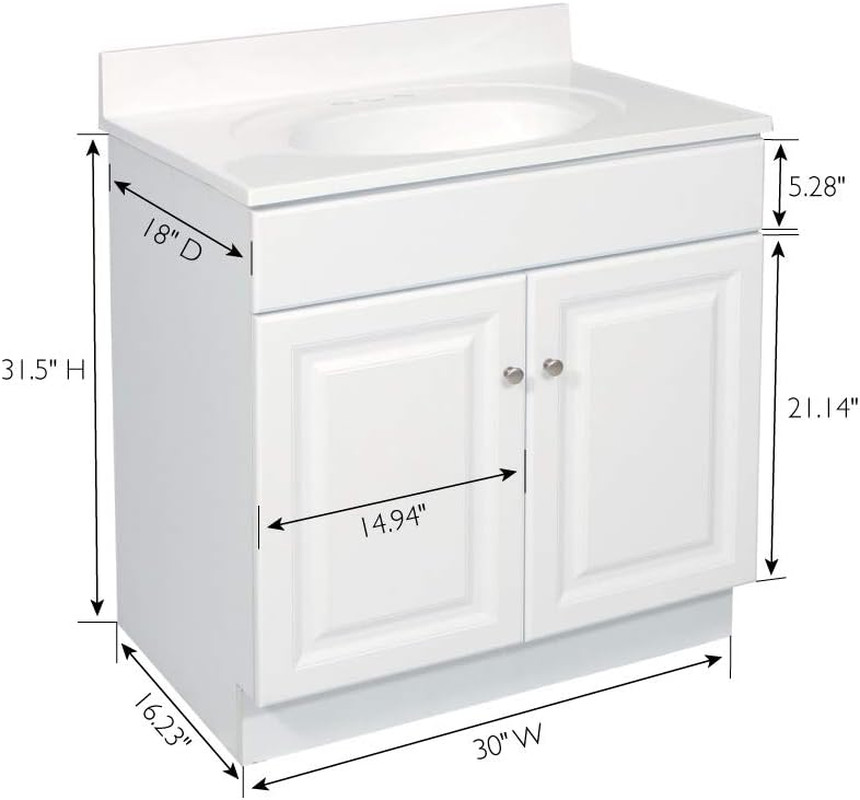 Wyndham 30" White Bathroom Vanity - Solid Wood, Ready to Assemble