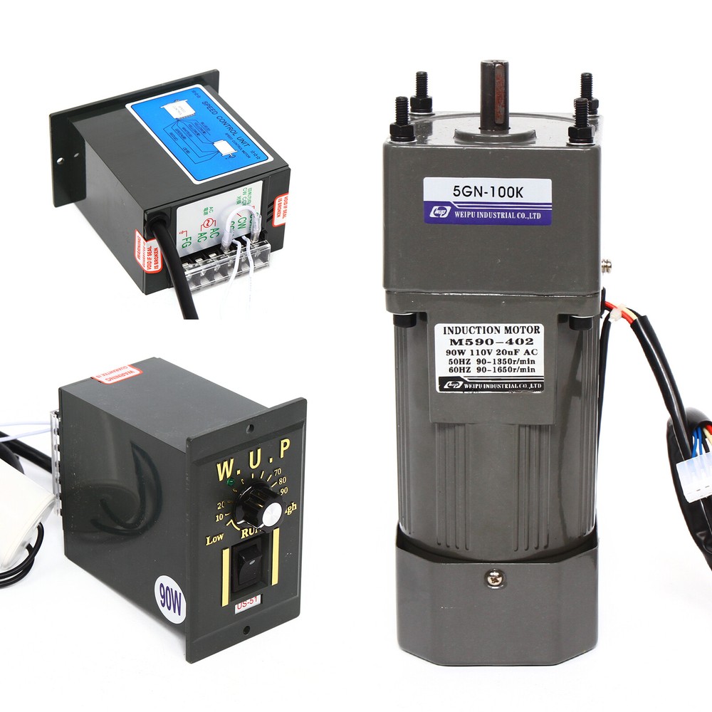 90W AC Gear Motor Electric Motor Variable+Speed Controller Single-phase 1:100
