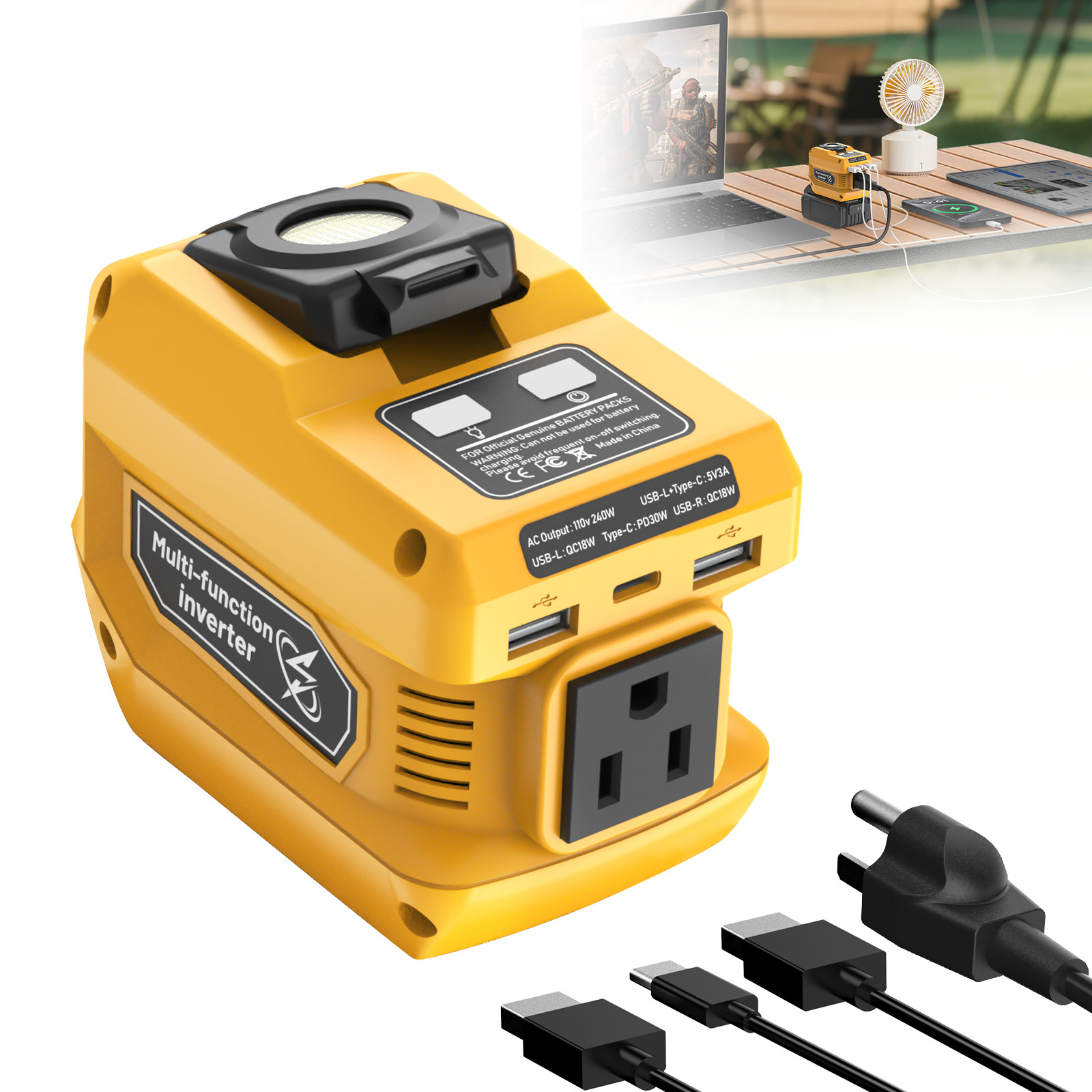 220W Power Inverter for Dewalt 20V Battery, DC 20V to AC 110V Battery Inverter