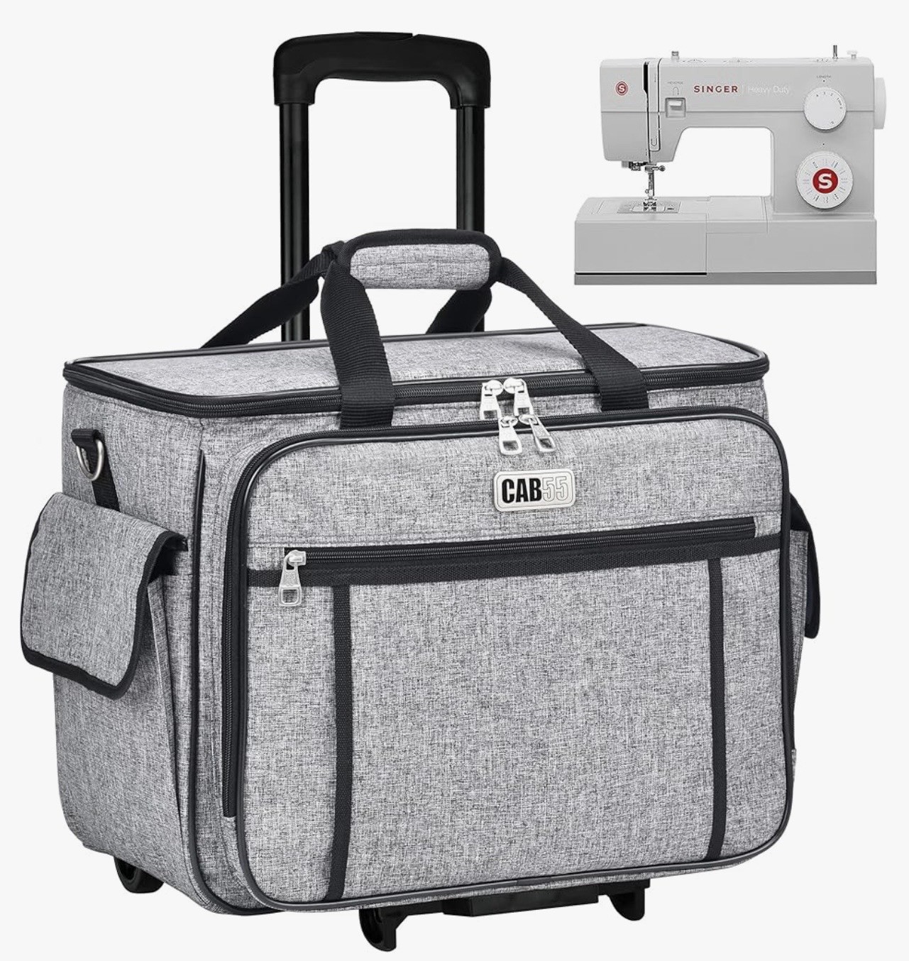 CAB55 Rolling Sewing Machine Case with Detachable Lightweight Aluminum Trolley