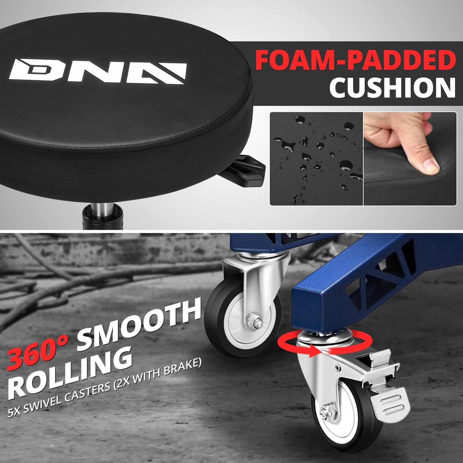 Heavy Duty Adjustable Height Mechanics Rolling Seat Garage Stool Work Shop Blue