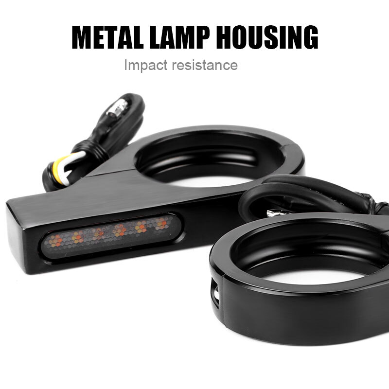 2* Motorcycle 41mm Fork Clamp Front LED Turn Signals Blinker Light Amber+White