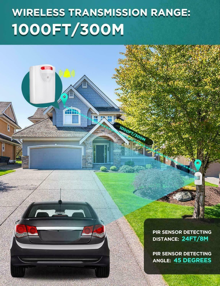 600FT Wireless Motion Sensor System Driveway Alarm Alert Security Indoor