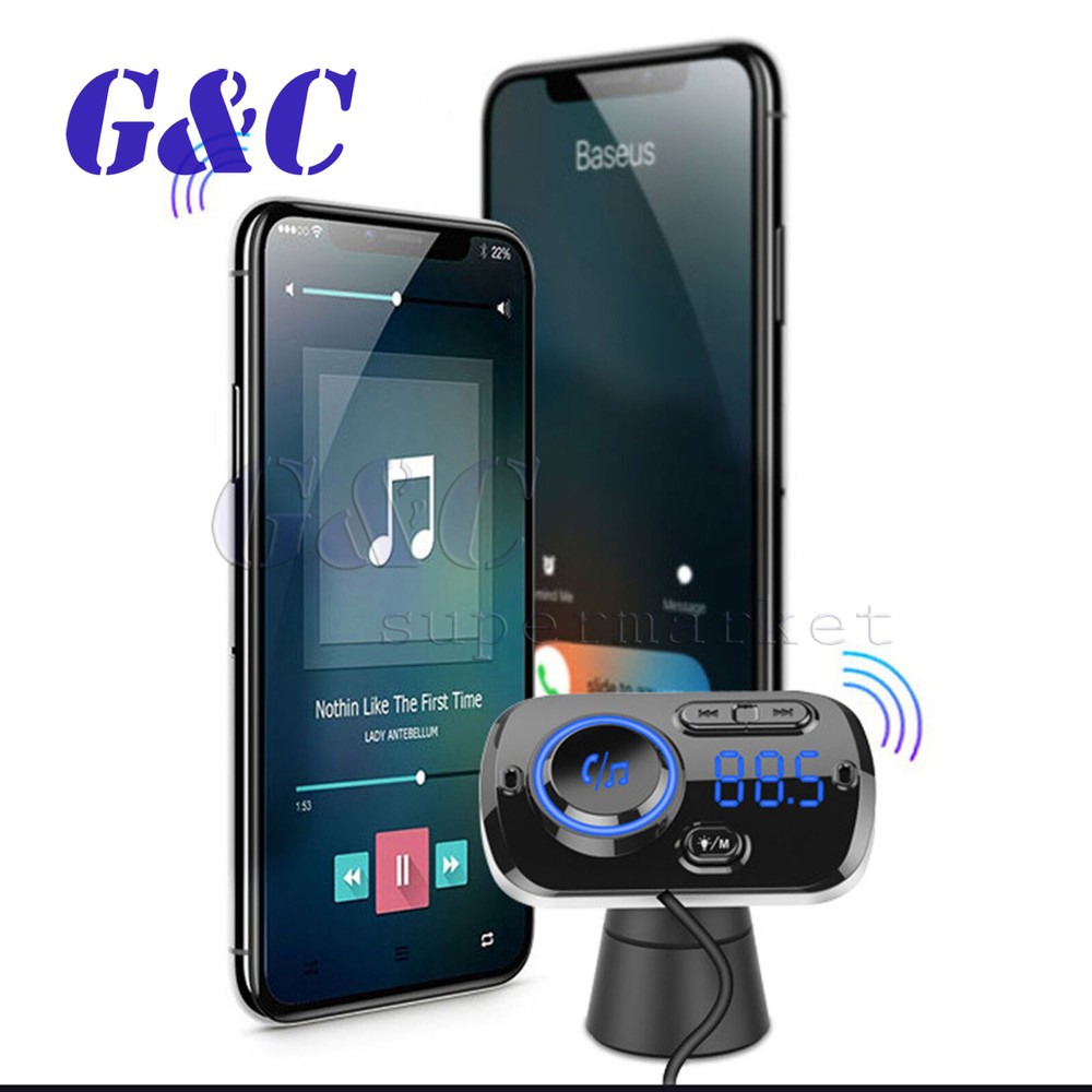 Bluetooth 5.0 Handsfree Car Kit FM Transmitter MP3 Player & USB Fast Charger AUX