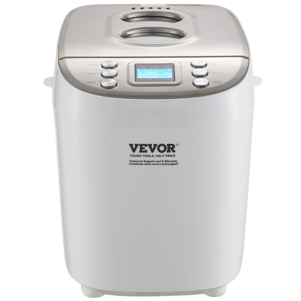 VEVOR 3LB 15-in-1 Bread Maker Automatic Compact Dough Machine Nonstick White