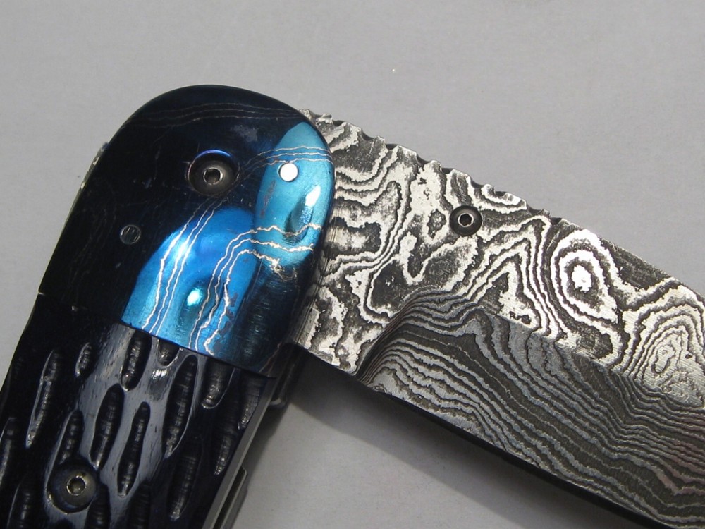 Custom M.G. CLARK DAMASCUS Lock Back Folding Pocket Knife w/ Case. #24