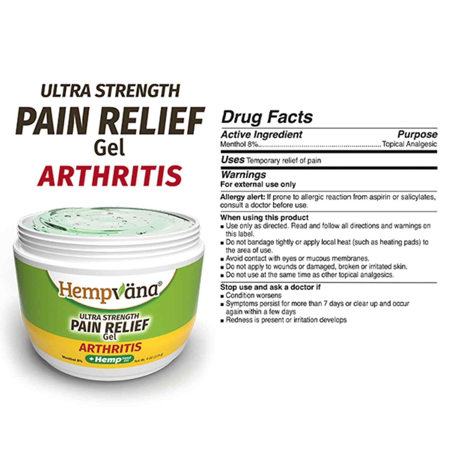 Hempvana Arthritis Pain Relief Gel, Formulated to Target and Relieve Pain Fast