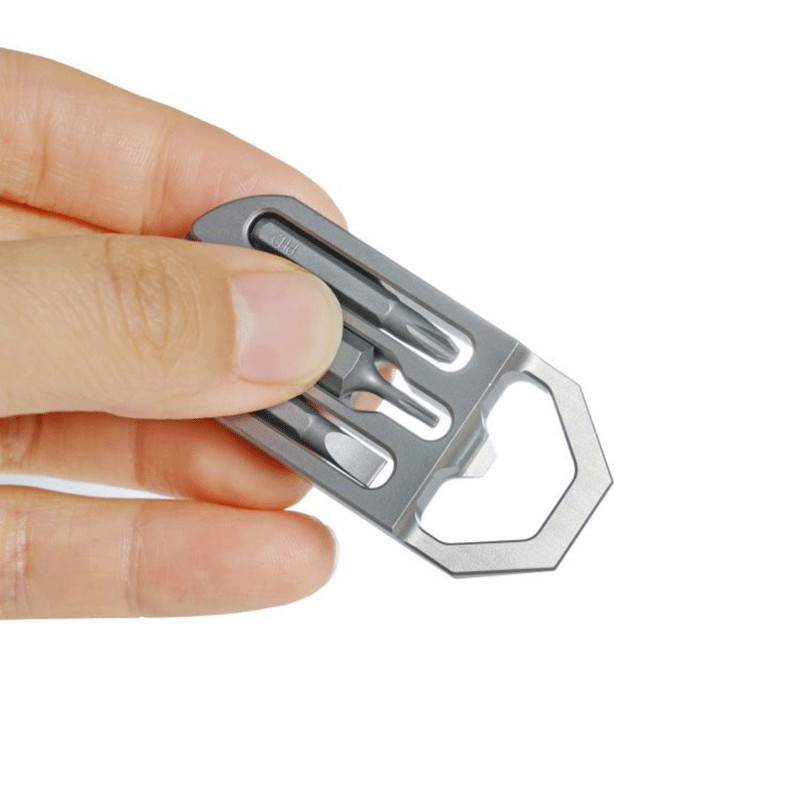 Titanium Multi Tools Bottle Opener Crowbar Pocket with Bit Holder EDC Keychain