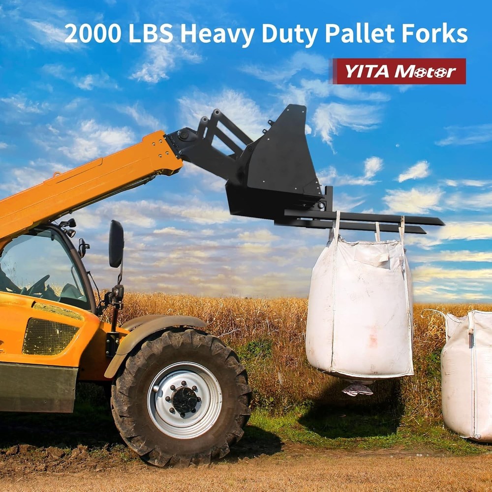 43" , 2000lbs Heavy Duty Quick Attach Bucket Fork with Adjustable Stabilizer ...