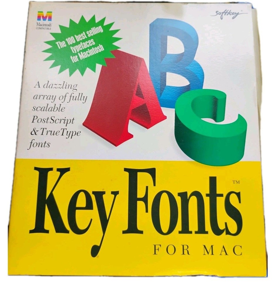 Vintage 1994 Key Fonts For Mac 3.5" HD 1.44 MB Disk Typefaces Macintosh Computer