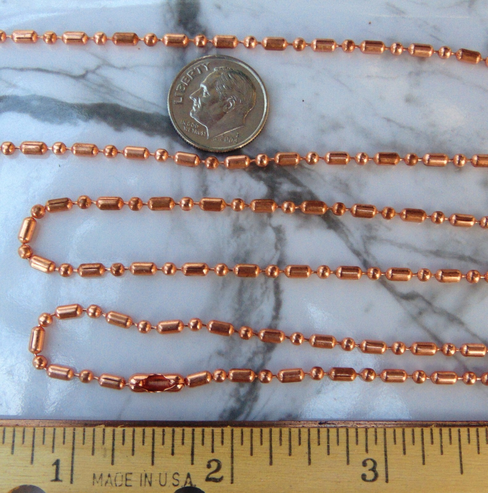 Pure COPPER Ball Chain Bar + Ball Bead~ 2.4mm w/ or w/o Connectors Made in USA