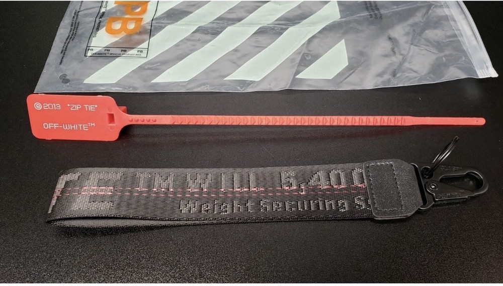 Off-White Black Key Chain with Orange Zip Tie and Logo Strap