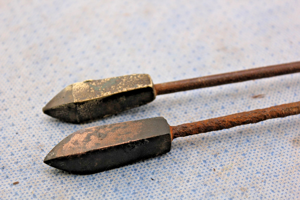 TWO SMALL COPPER TIPPED SOLDERING IRONS