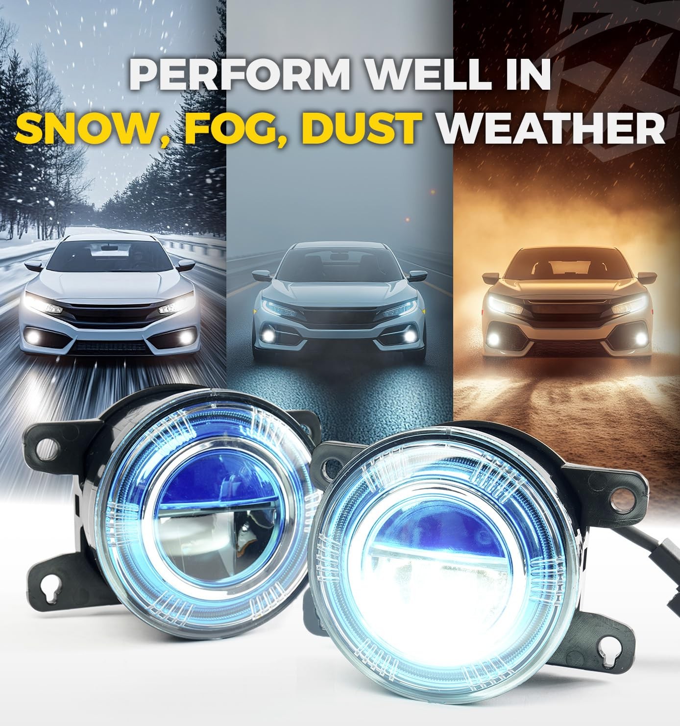 Xprite 500% Bright OEM Style White LED Fog Lights w/Blue Lens Compatible Blue