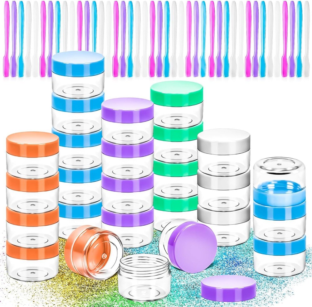 MotBach 40 PCS 15g Empty Plastic Containers with Colored Lids,Small