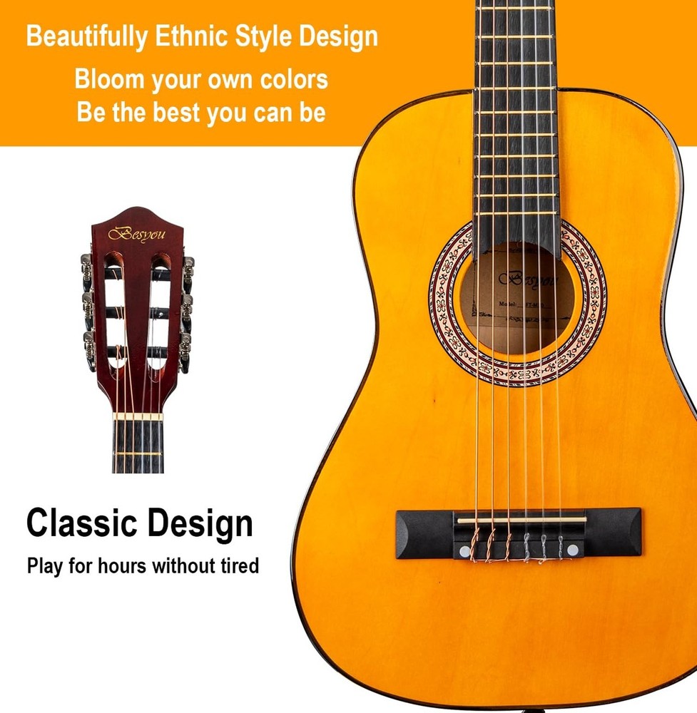 30in Beginner Acoustic Guitar Basic Starter Kit Tuner Capo Strings Winders St...