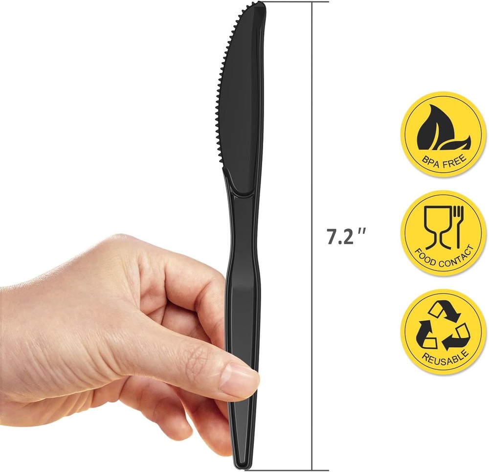 Black Plastic Knives, Heavy Duty Disposable
