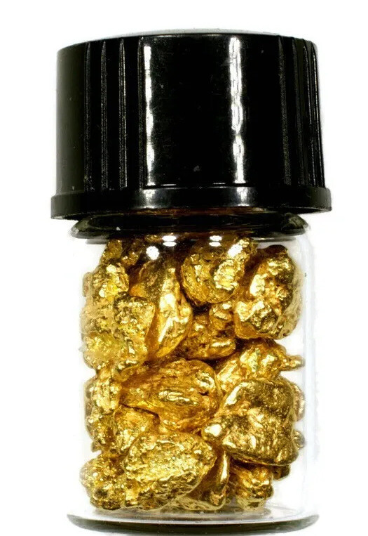1.000+ GRAMS ALASKAN YUKON BC NATURAL PURE GOLD NUGGETS #6 MESH W BOTTLE (#B600)