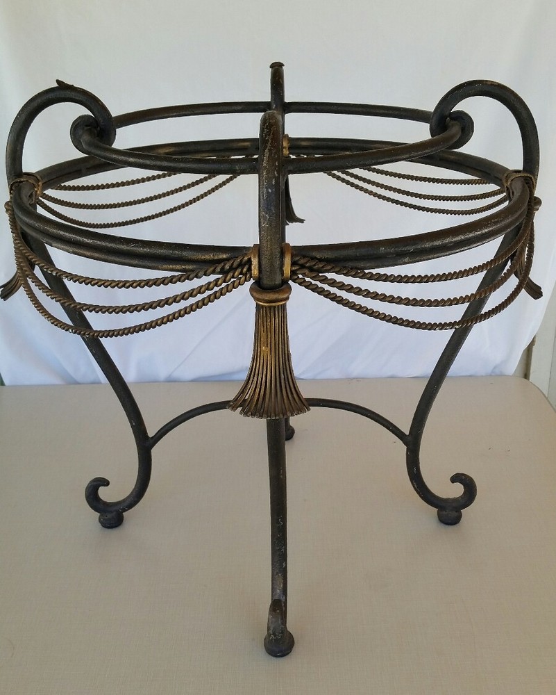 VTG Circular Solid Iron-Ornamental Accent Table☆Gilt Rope &Tassel☆Scroll Design