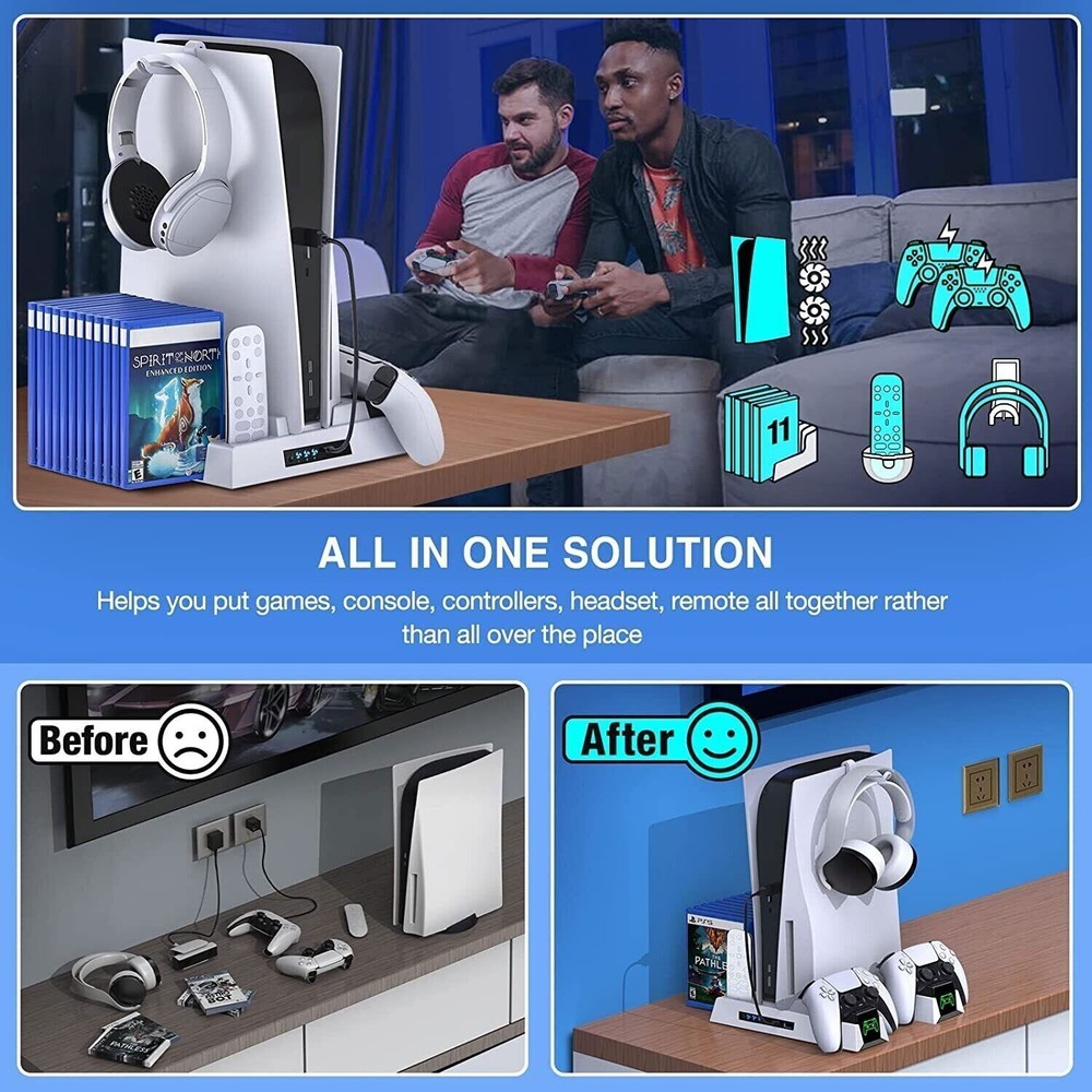 Efficient PS5 Cooling Fan Playstation 5 Dualsense Controller Charging Station