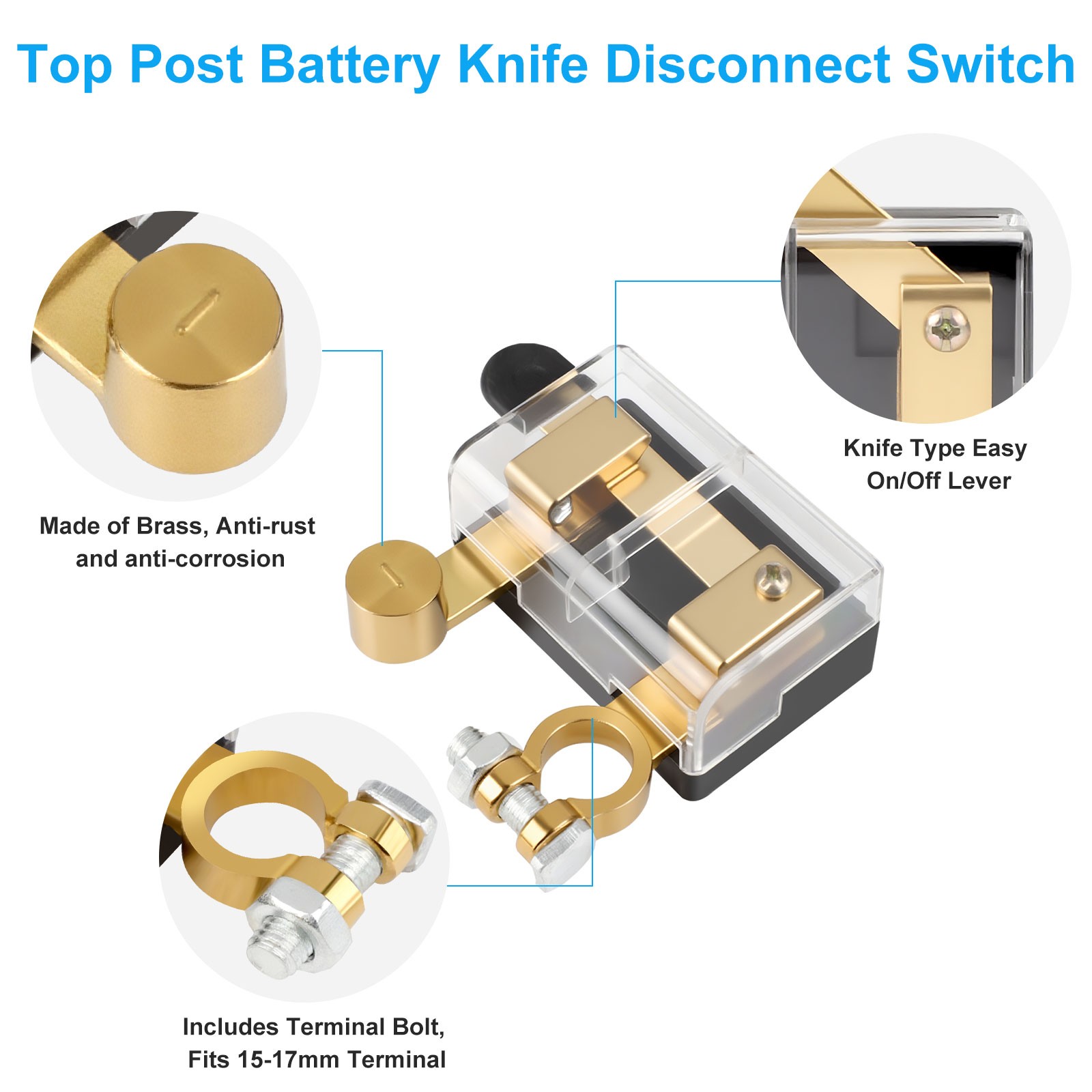 2Pcs 12/24V Battery Cut-Off Disconnect Top Post Switch Isolator Kill For Car RV