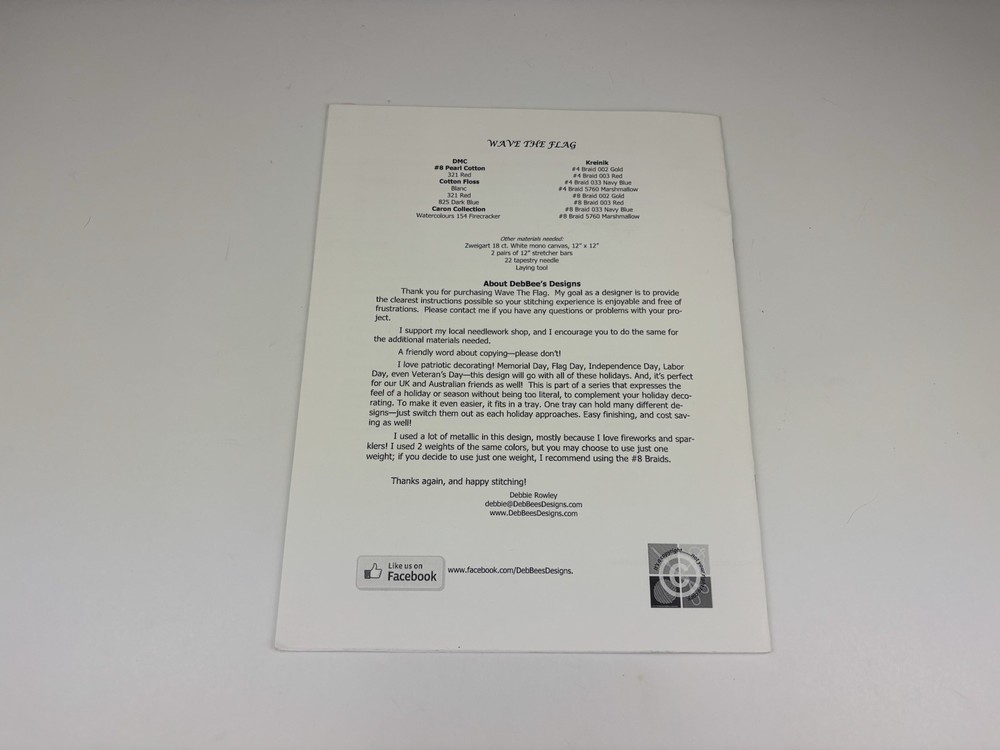 DebBee’s designs Wave The Flag needlepoint pattern 7S