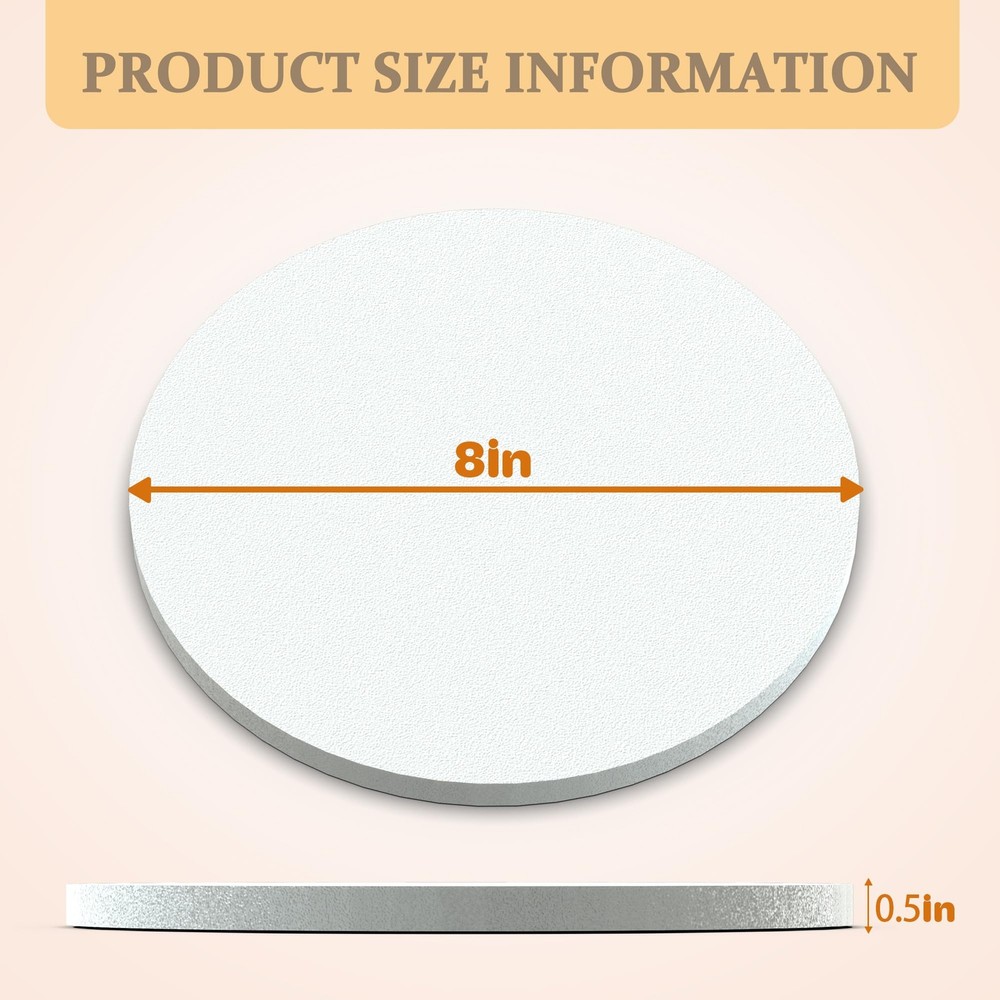8 Pack 8" White Greaseproof Cake Drums Round Solid Boards Prop Up Tool