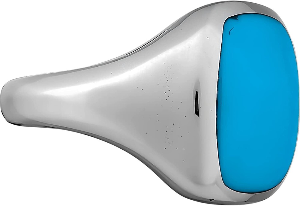 925 Sterling Silver Rectangular Turquoise Resin Ring, Simple Rounded...