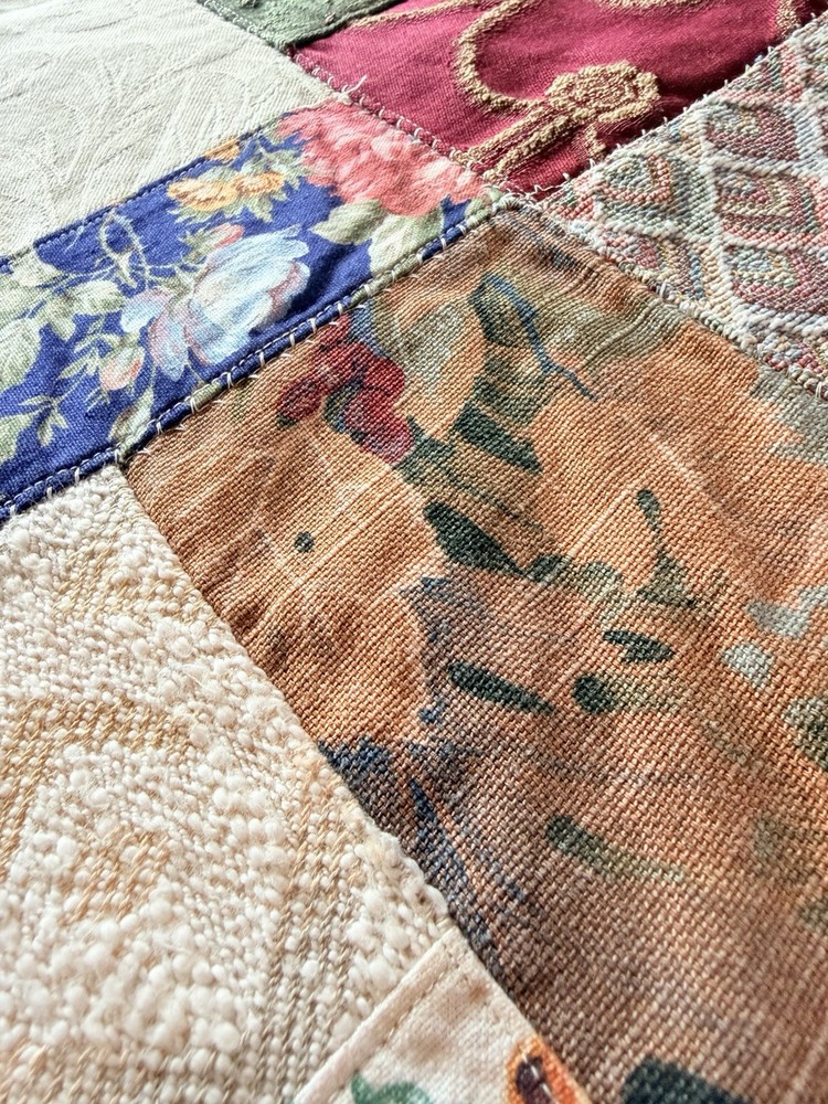 Vintage Crazy Quilt Patchwork Handmade Multi-Texture Boho 48" x 68" Eclectic
