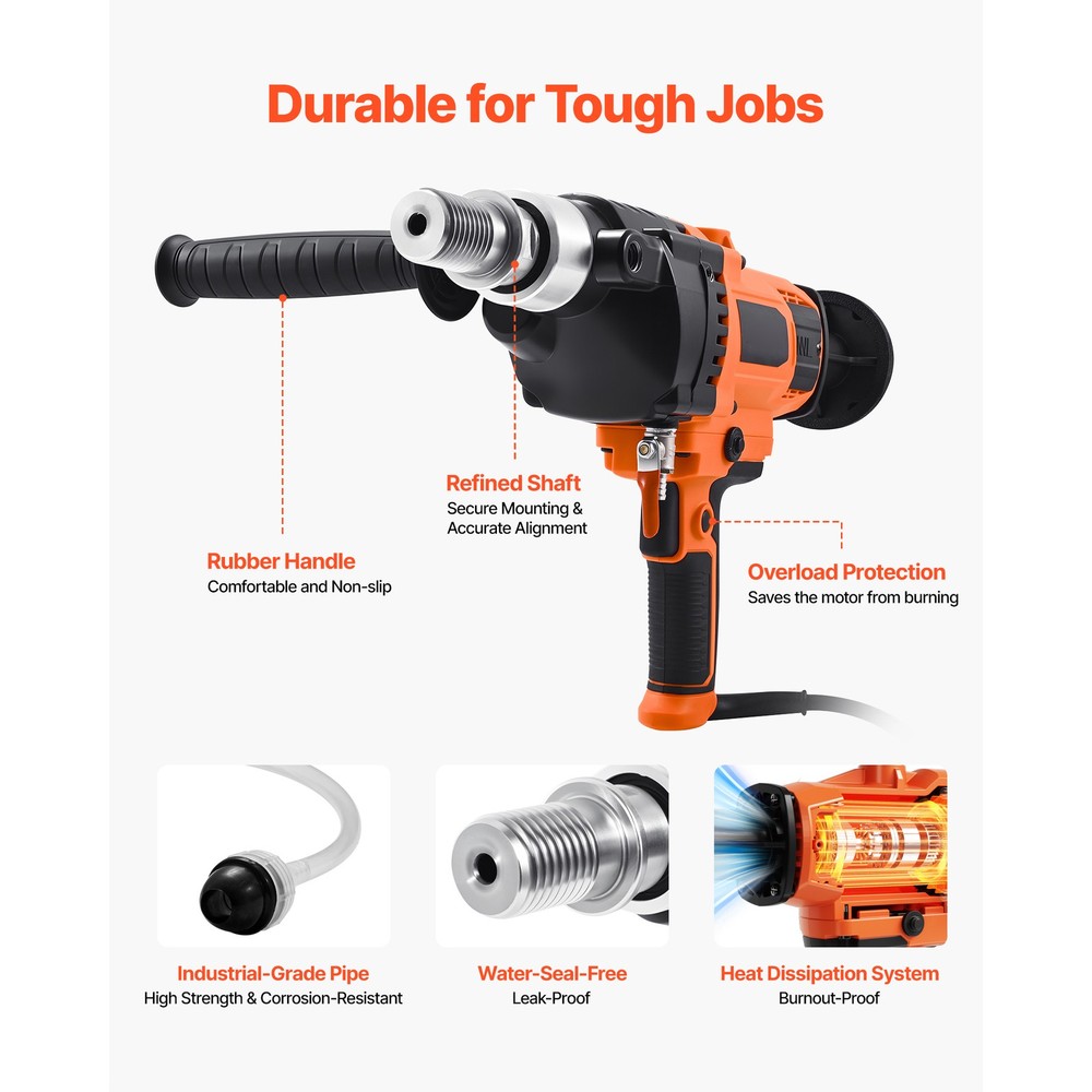 Diamond Core Drill Machine Handheld Concrete Core Drill Rig 6.3 in 2000W
