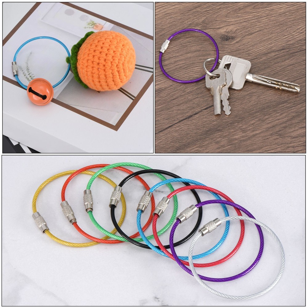 6 Inch Wire Keychain Cable, 5 Pack Stainless Steel Key Ring Loop, Green