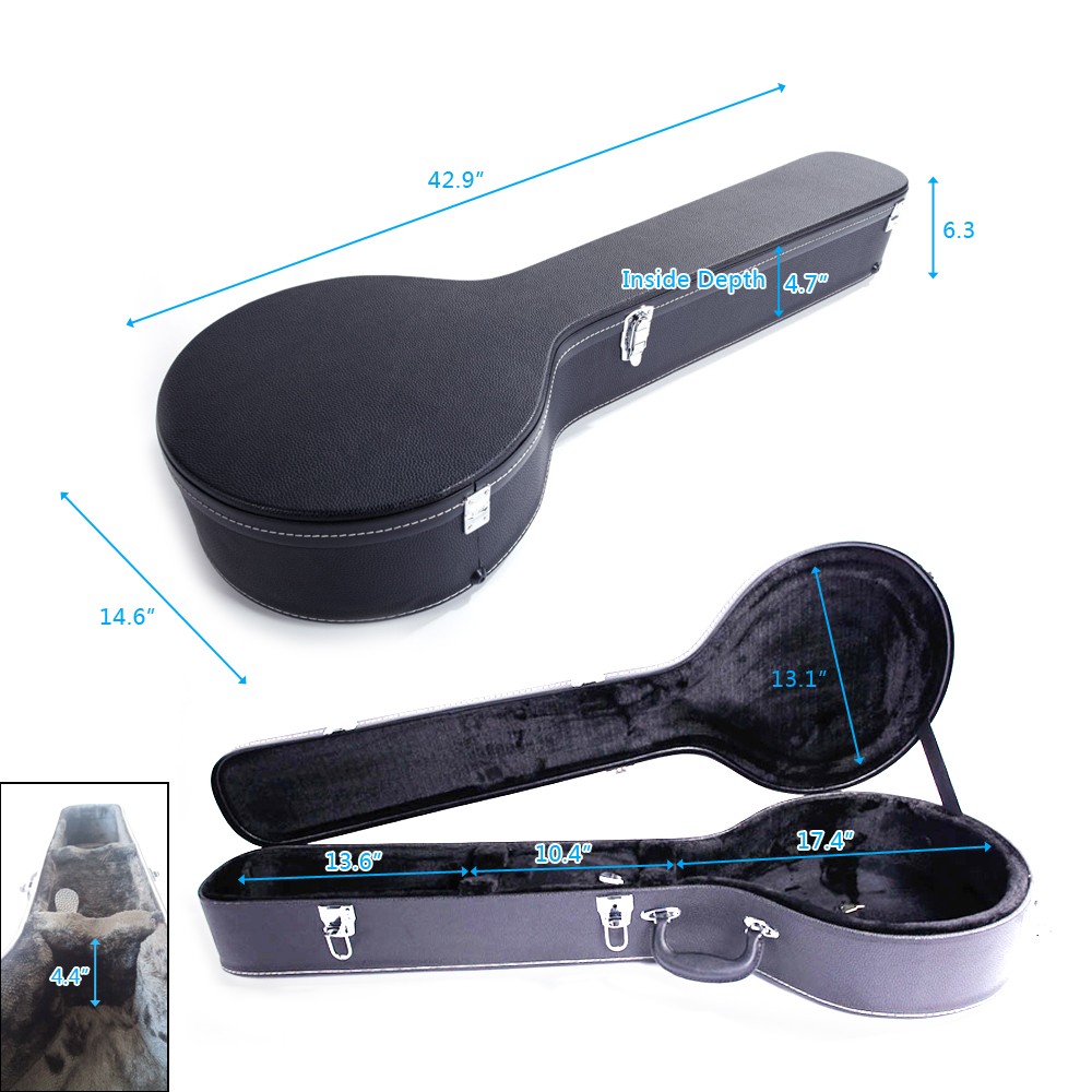 5-String 6-String Microgroove Pattern Leather Wood Banjos Case Black