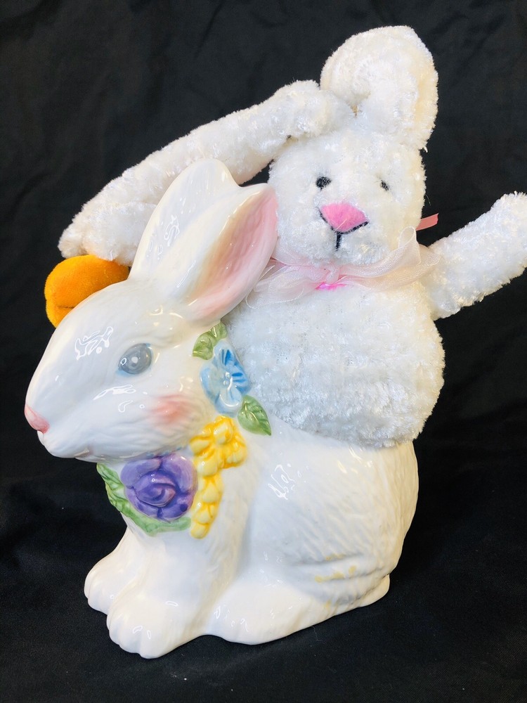 Easter Bunny Ceramic Candy Dish and plush