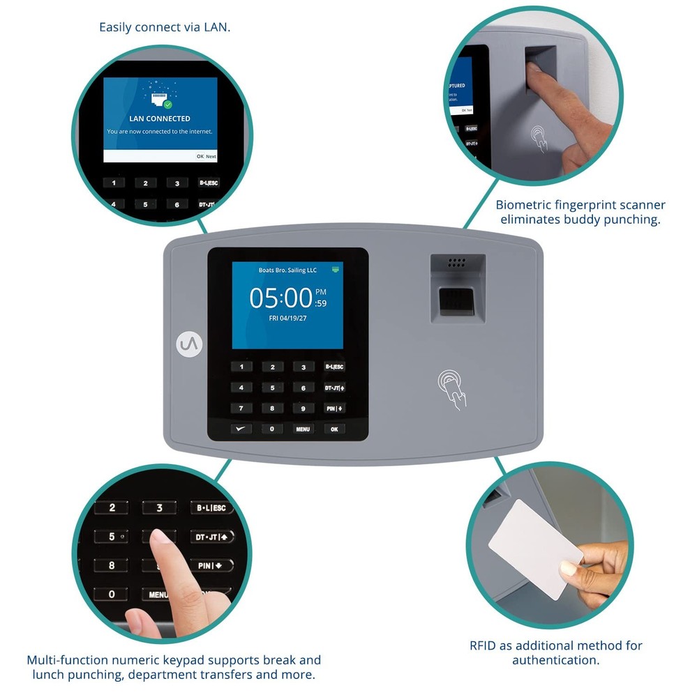 BN6000 Biometric Time Clock System for Small Business with Cloud-Based Employ...