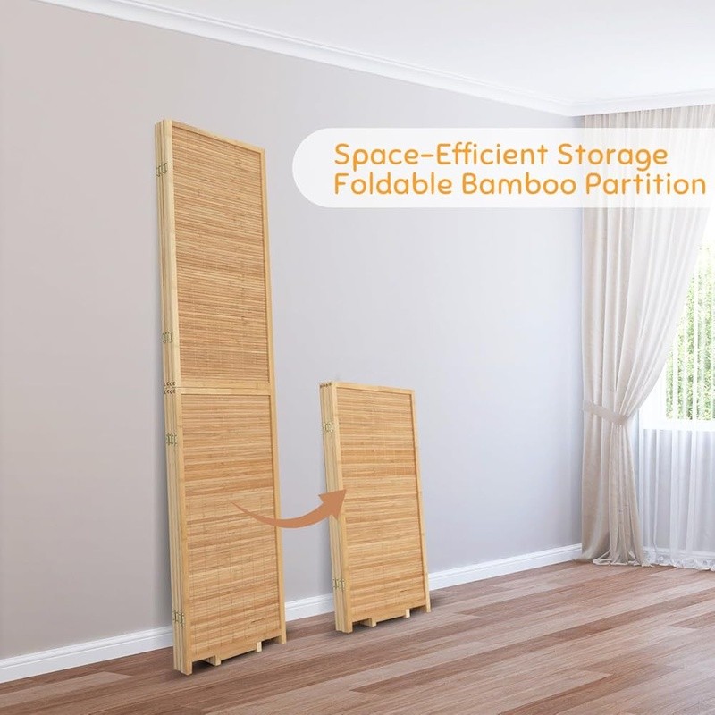 Bamboo Room Divider 4 Panel Folding Privacy Screen Decorative Partition Portable