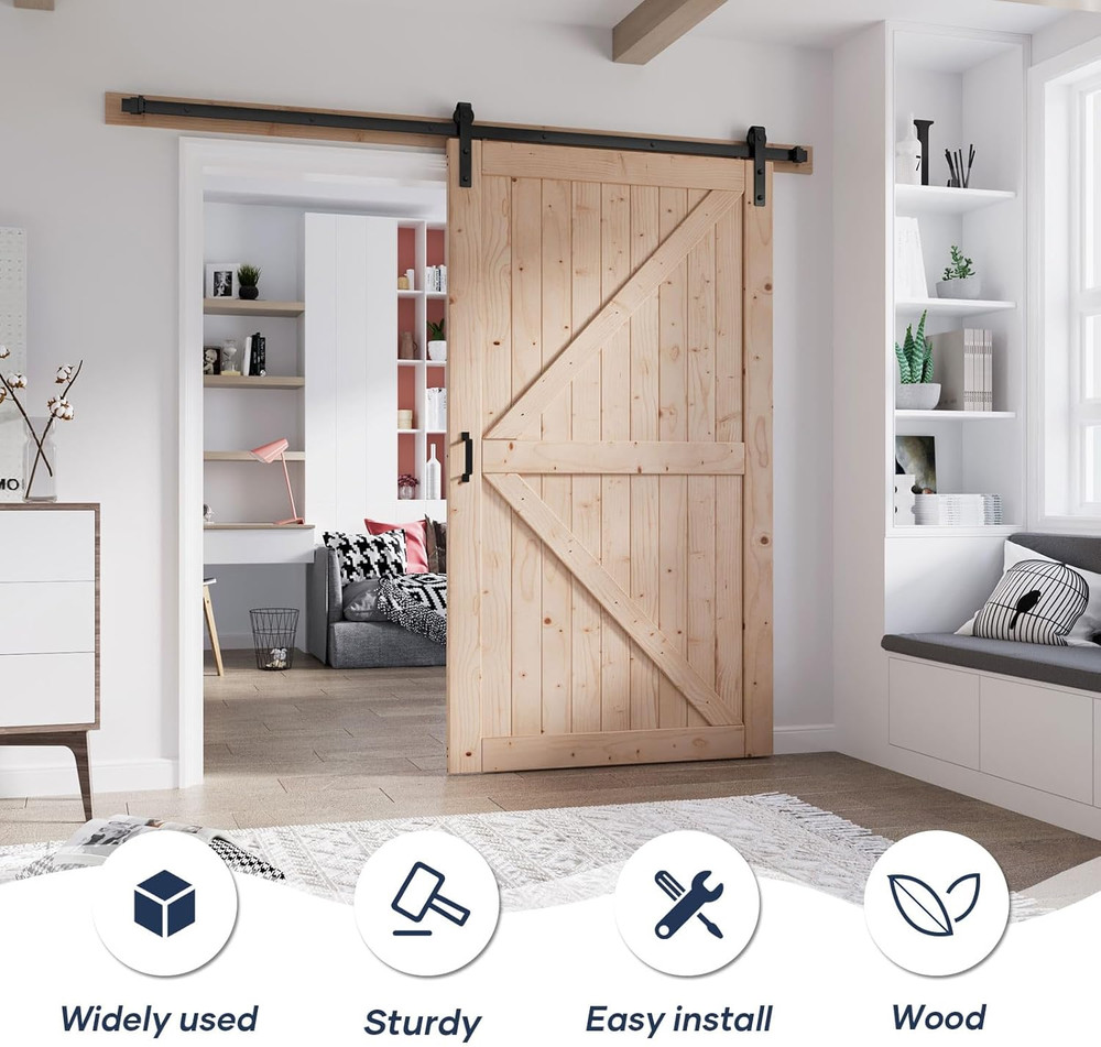 48" x 80" Solid Spruce Sliding Barn Door with 8FT Hardware Kit - Assembly Requir