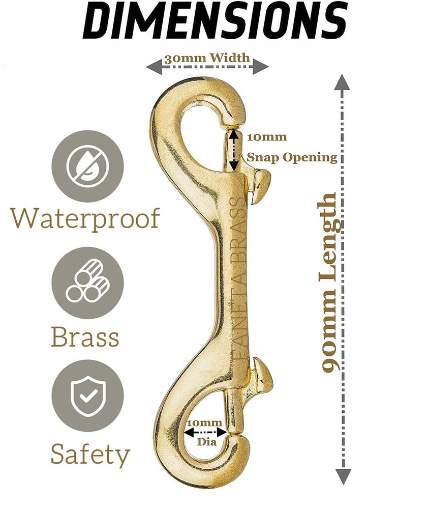 Solid Brass Double Ended Bolt Snap Hook, Marine Grade Double End Scuba Diving...