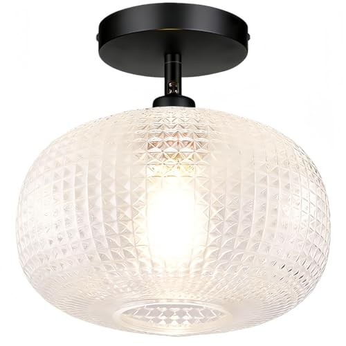 Semi Flush Mount Ceiling Light,Globe Glass Ceiling Lights,Hallway Light Black