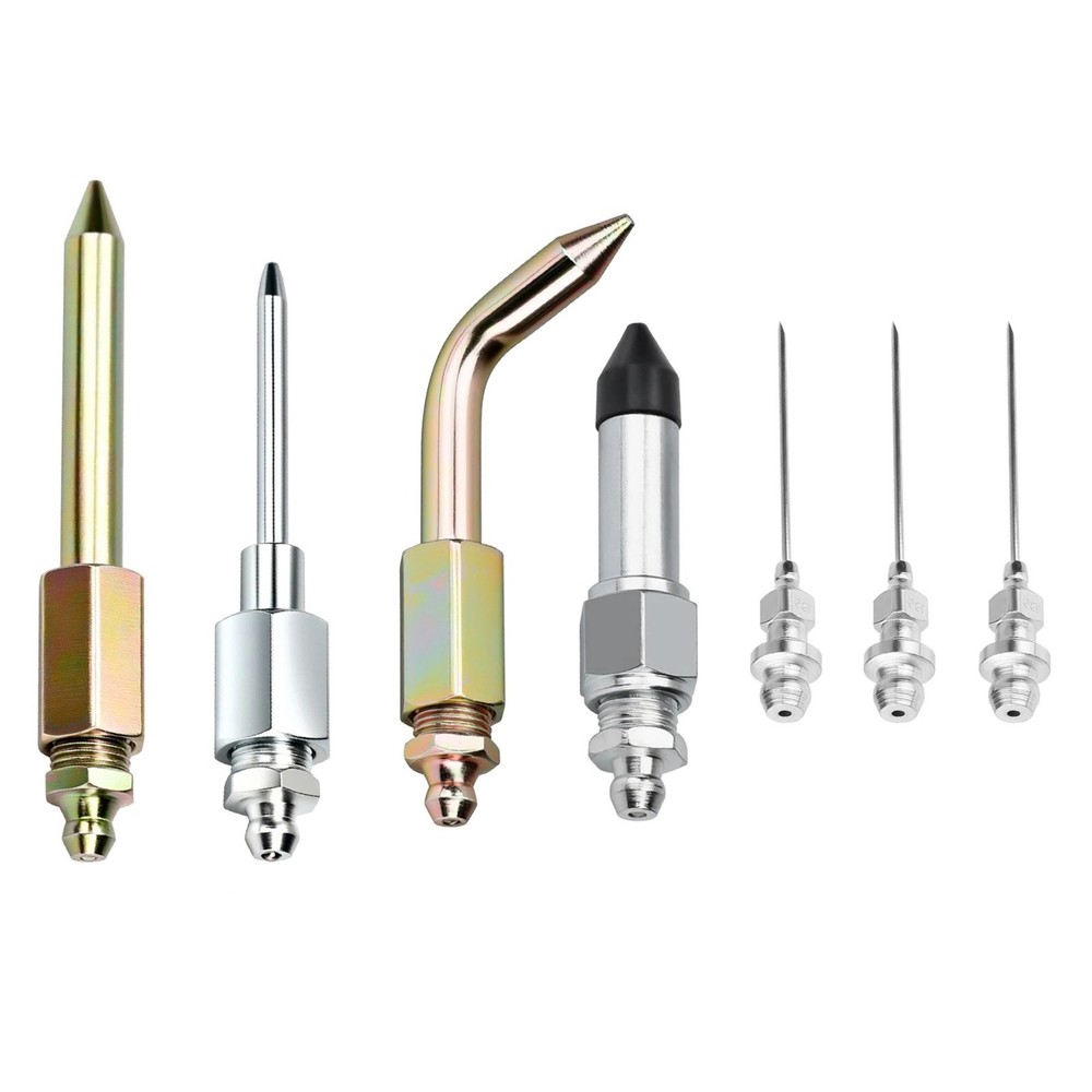7pcs Grease Needle Tip Kit with Dispenser Rubber Nozzle for Tight Space Access
