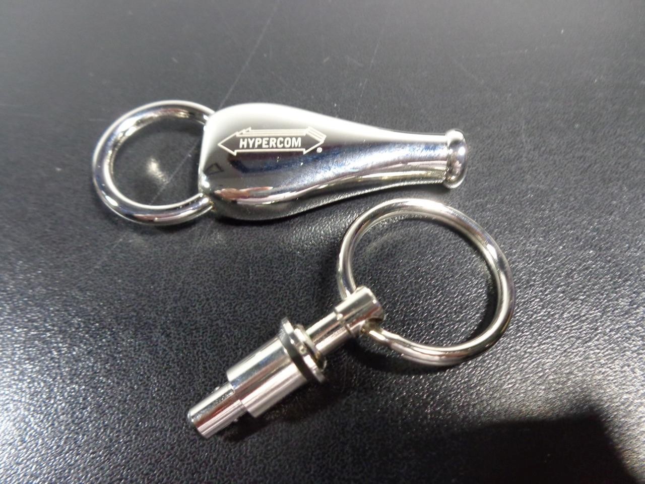 NICE VINTAGE~ HYPERCOM ~CHROME DOUBLE END DETACHABLE KEY RING CHAIN HOLDER w BOX