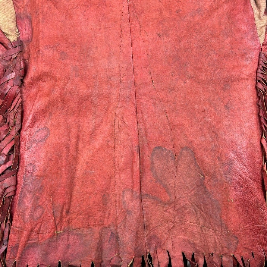 1880 - 1920 Handmade Red Leather Beaded Ceremonial Coat Native American Western