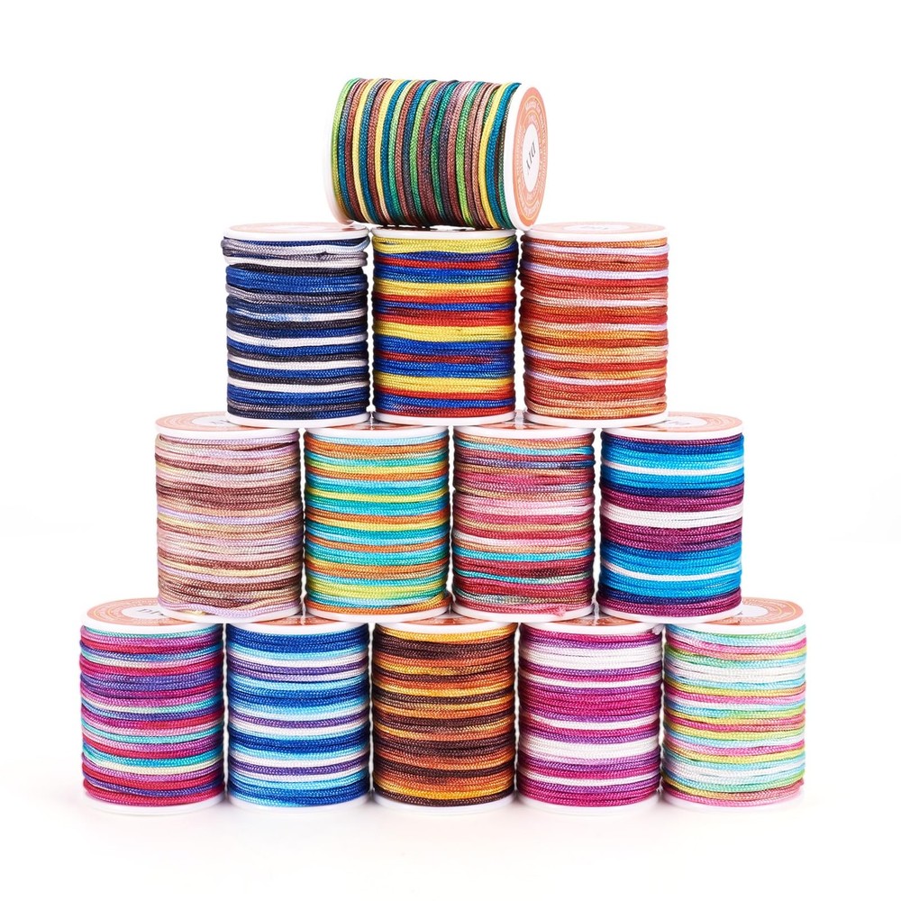 Pandahall 13 Rolls 1mm Segment Dyed Polyester Threads Mixed Rainbow Colors...
