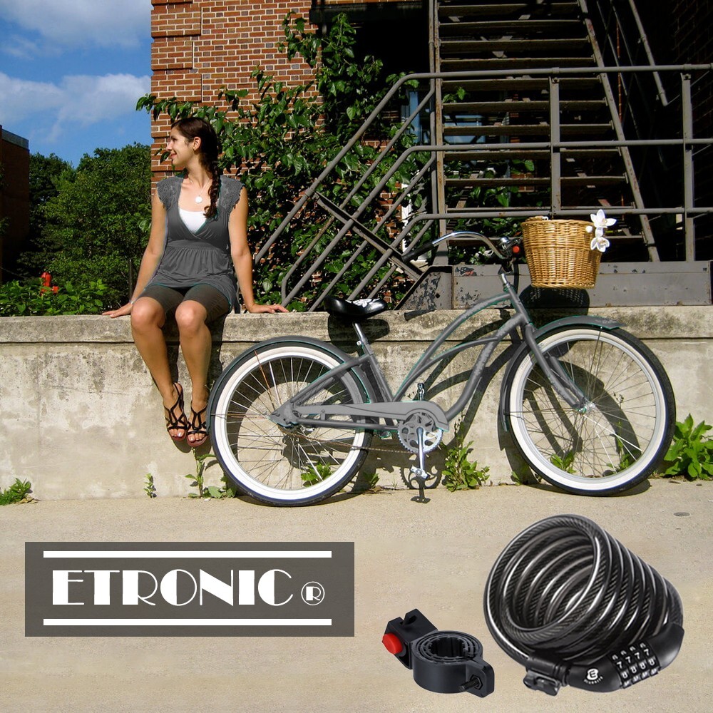 ETRONIC 6 ft. Bike Lock Cable - Resettable Combo, Anti-Theft Security (Black)